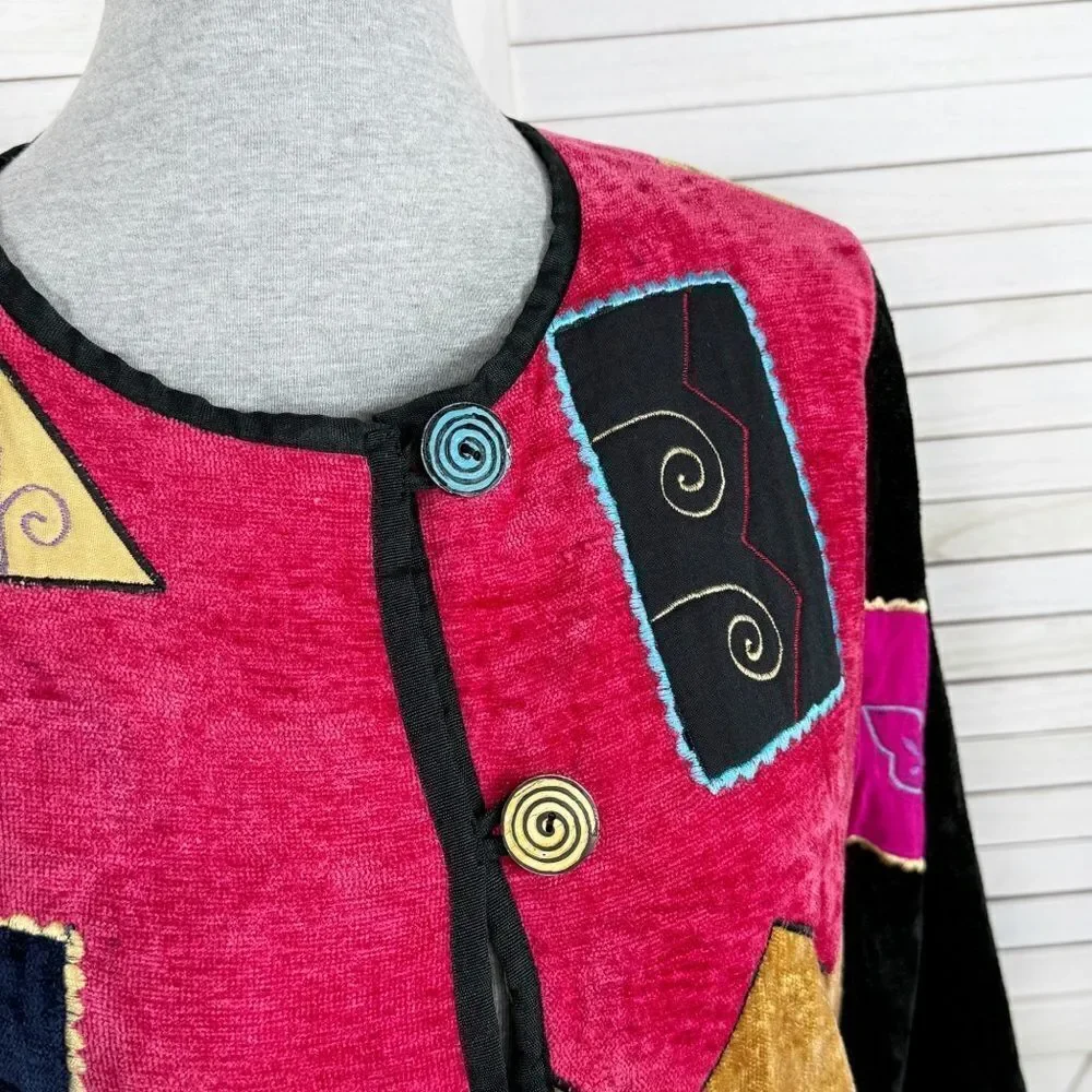 Vintage Pushpa‎ Jacket Women Medium Velour Patchwork Tapestry Embroidered 90s